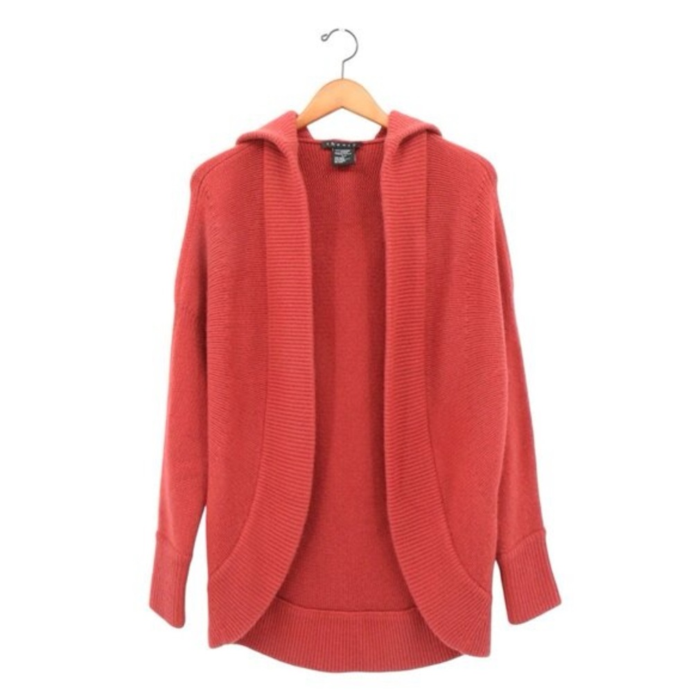 Theory Red 100% Cashmere Hooded Open Cocoon Cardigan Sweater